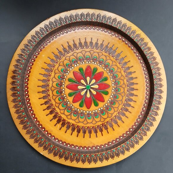 VTG Handcrafted Set of 3 Wooden Trays Decorative Plates Folk Art Mandala Design - Picture 12 of 14